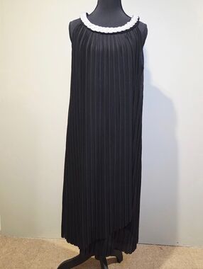 DR Collection Black Pleated Midi Dress With Silver Braided  Collar